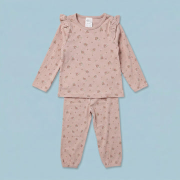 Blush Blossom Ruffle Long-Sleeve Top & Pant Set