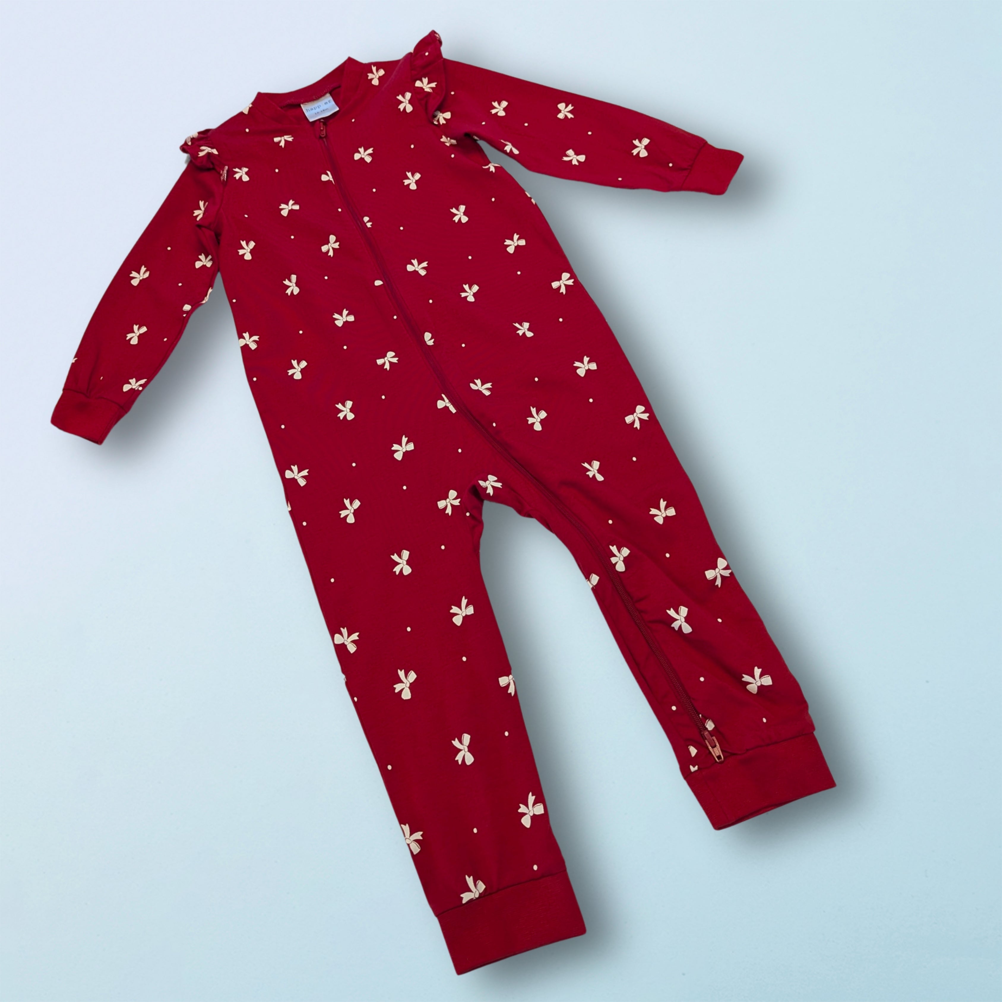 Red White-Bow Zip Romper