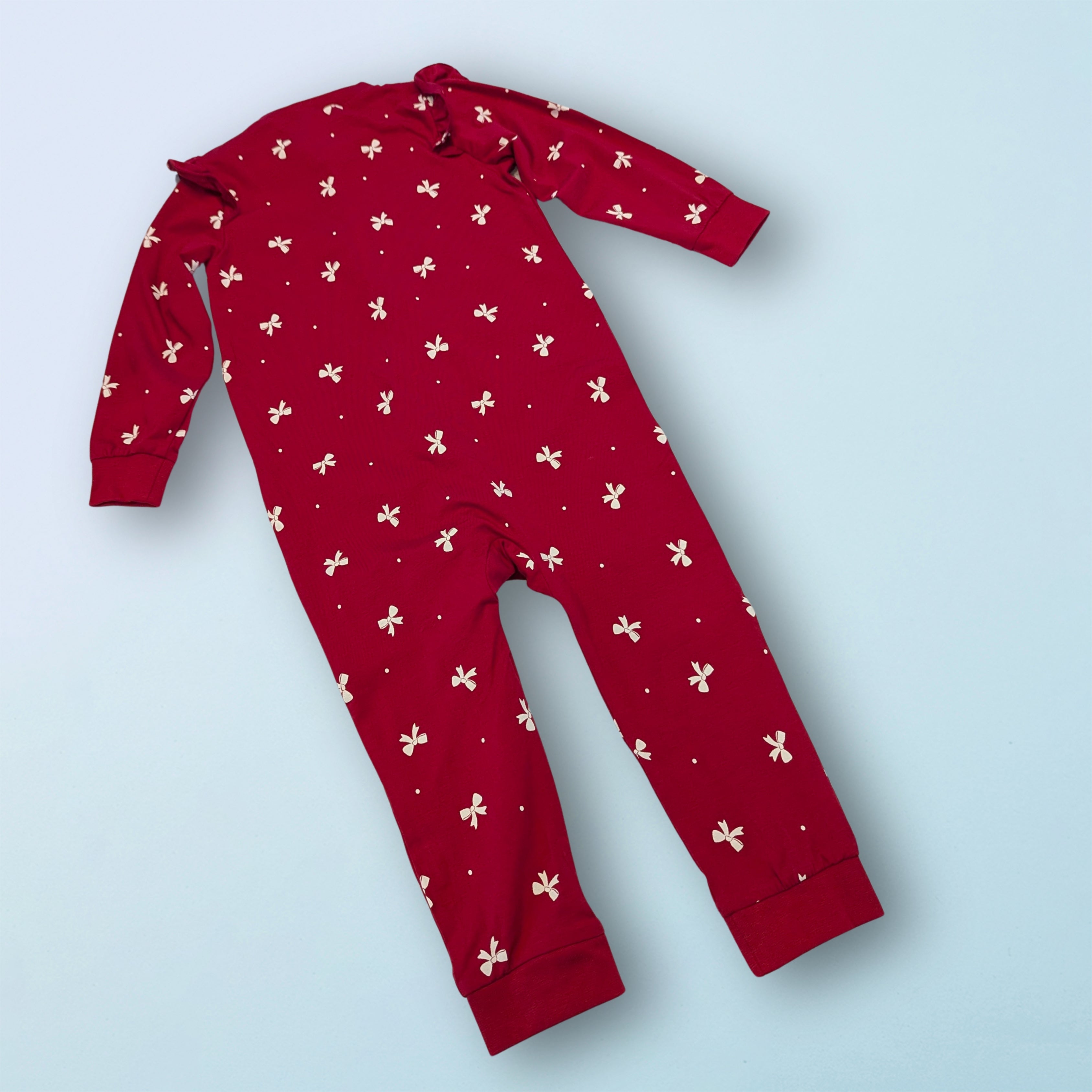 Red White-Bow Zip Romper