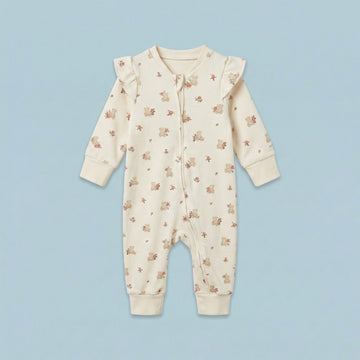 Bear & Blossoms Ruffle Zip-Up Baby Romper