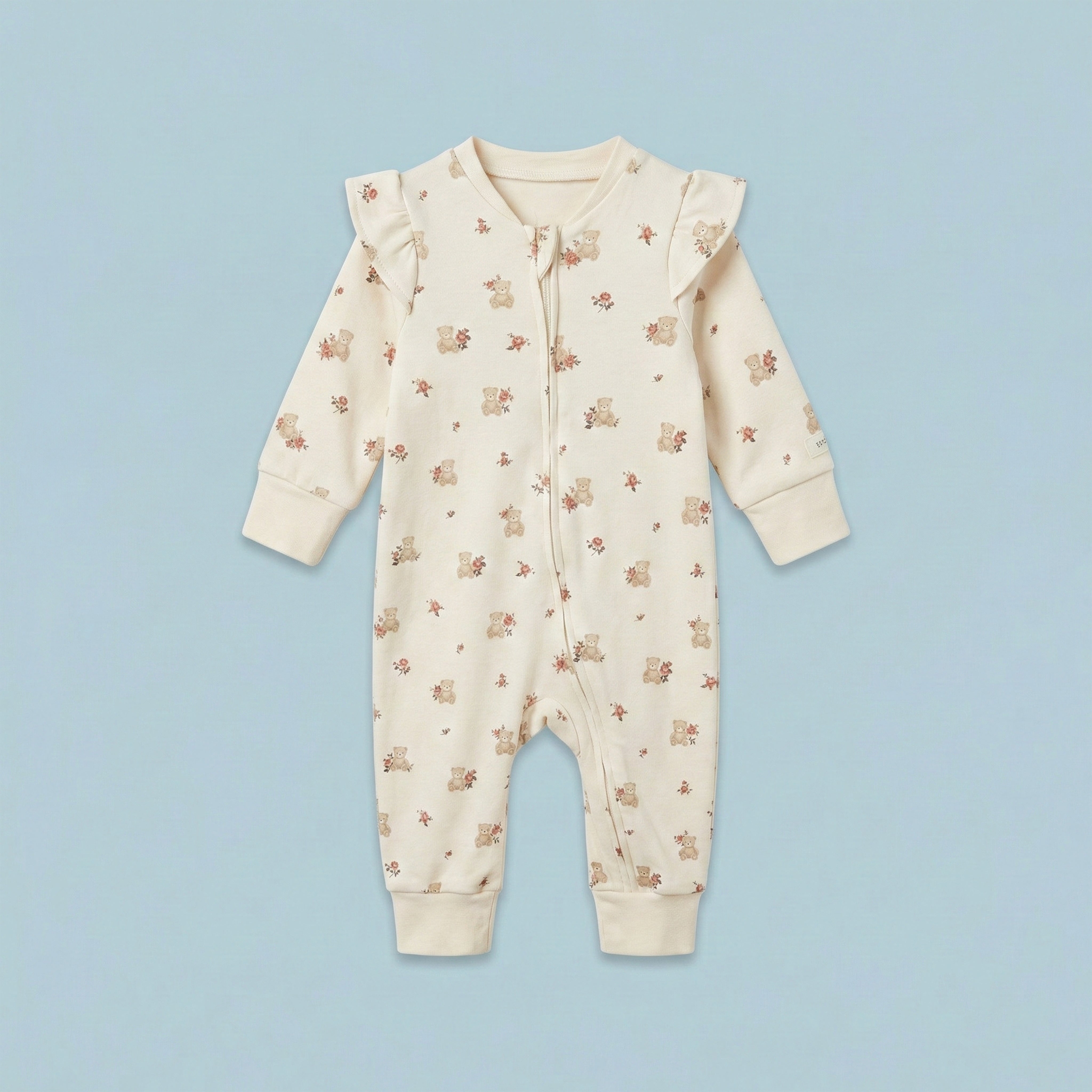 Bear & Blossoms Ruffle Zip-Up Baby Romper