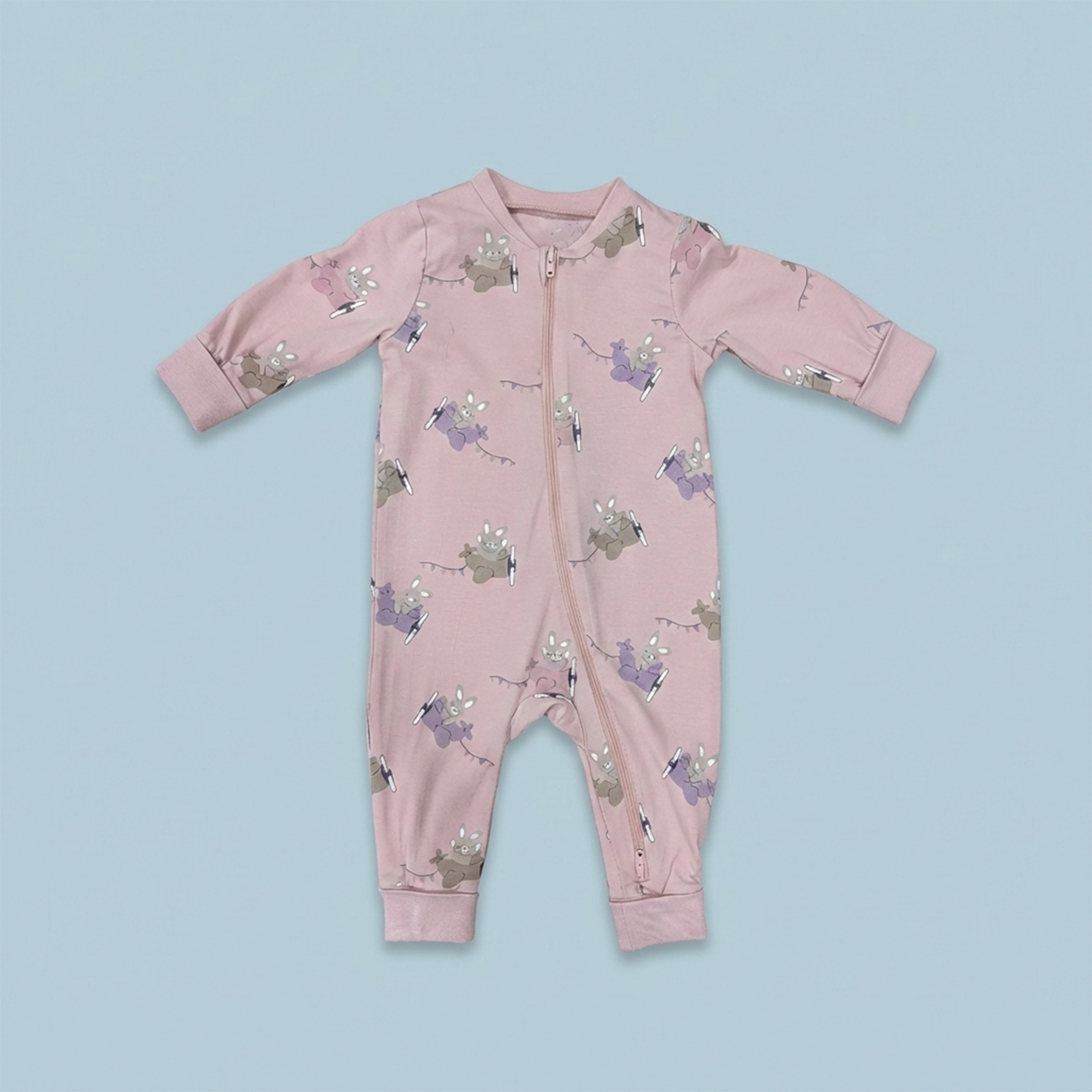Bunny Skate Zip-Front Organic Cotton Baby Romper