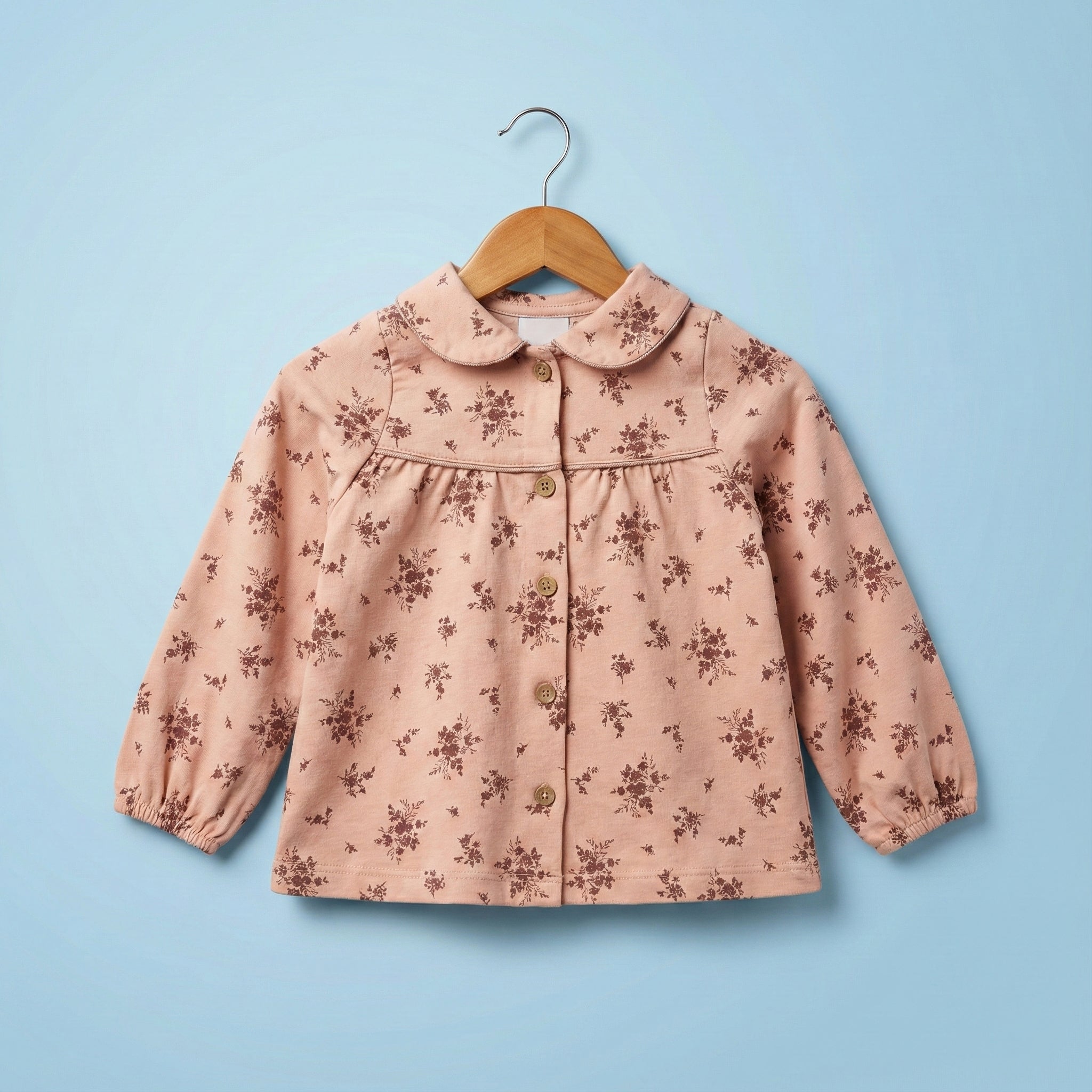 Peach Floral Cotton Two-Piece Set for Girls