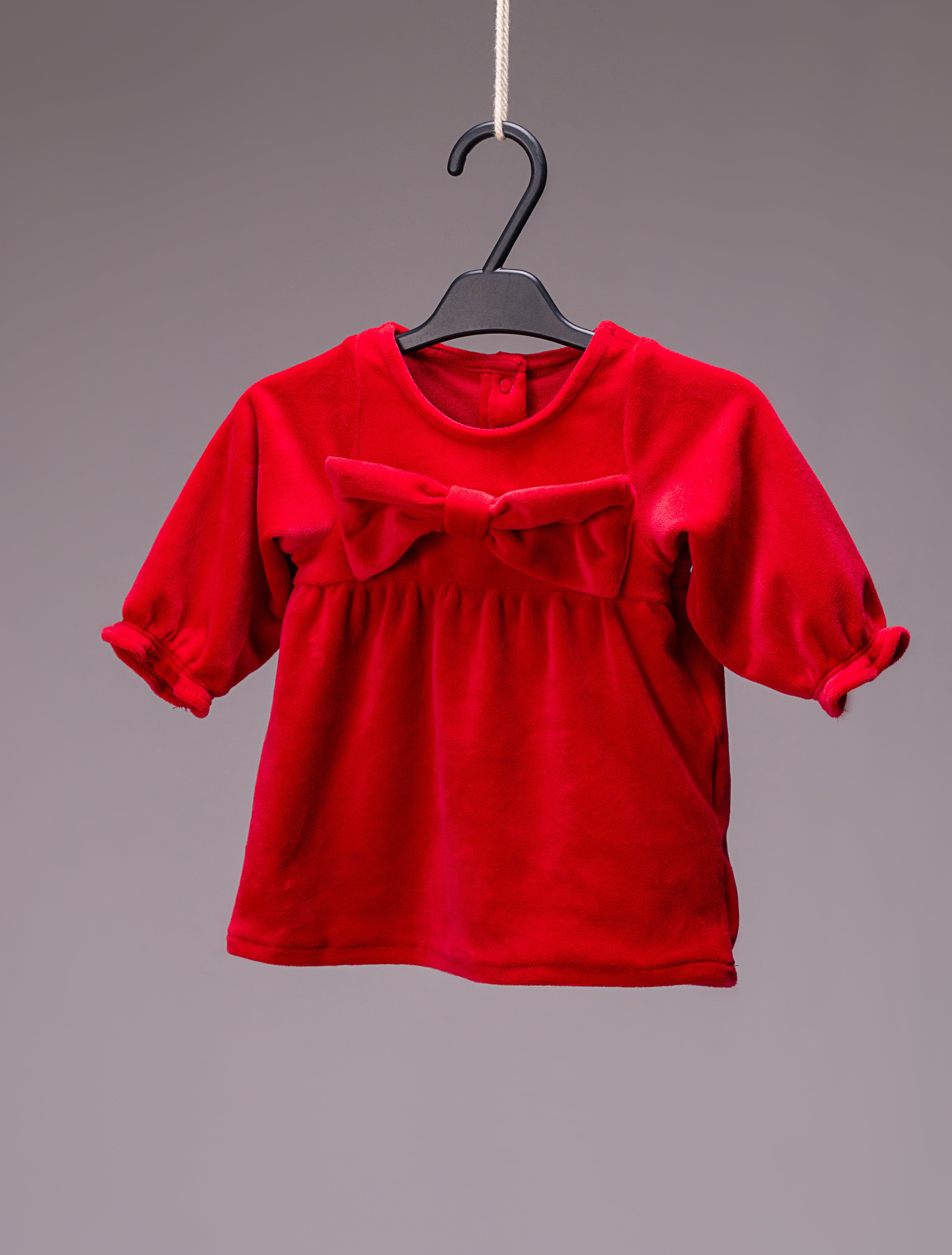 Velvet Bow Red Baby Girls’ Dress Frock