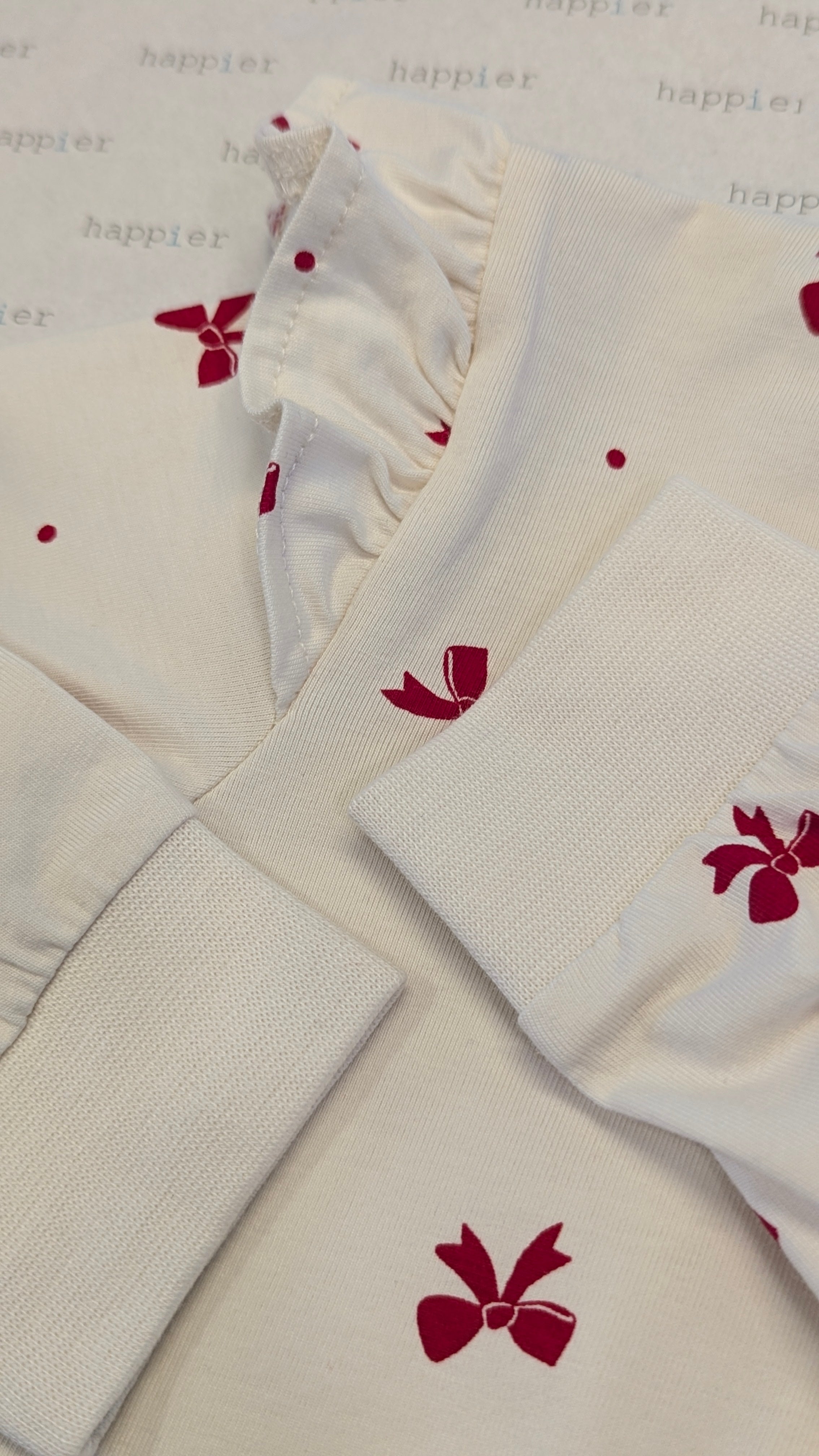 White Bow-Printed Ruffle Baby Romper