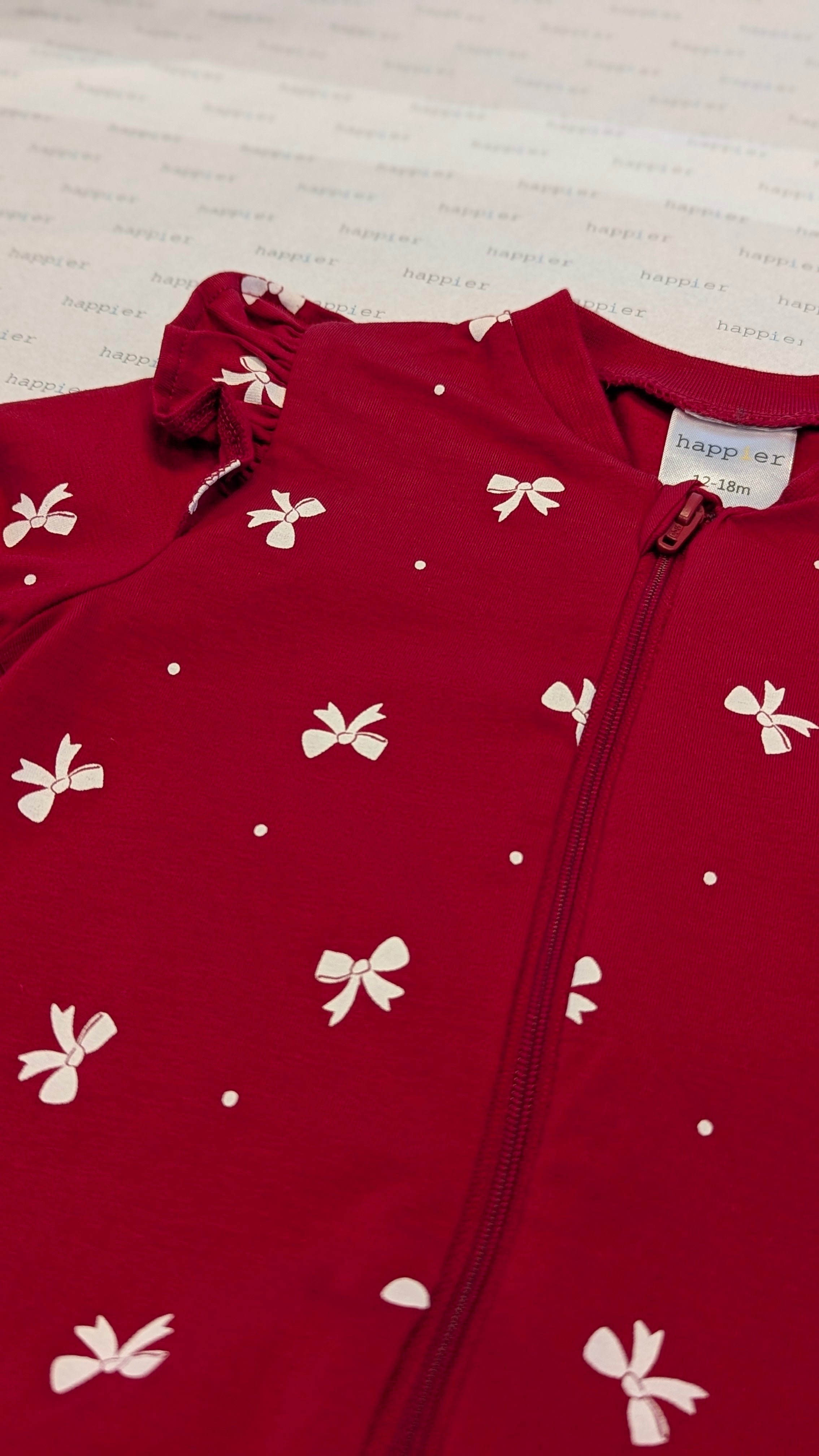 Red White-Bow Zip Romper