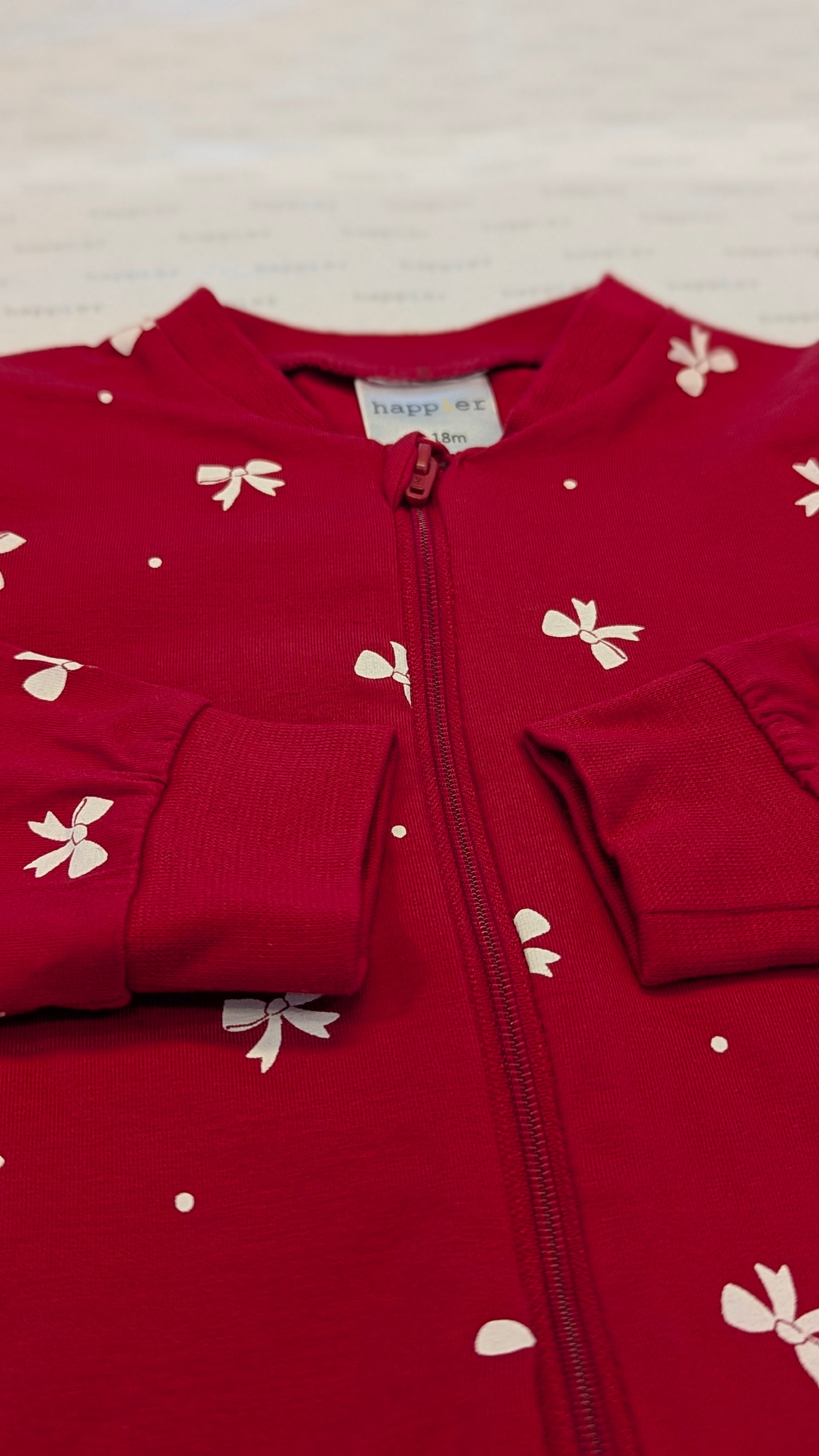 Red White-Bow Zip Romper
