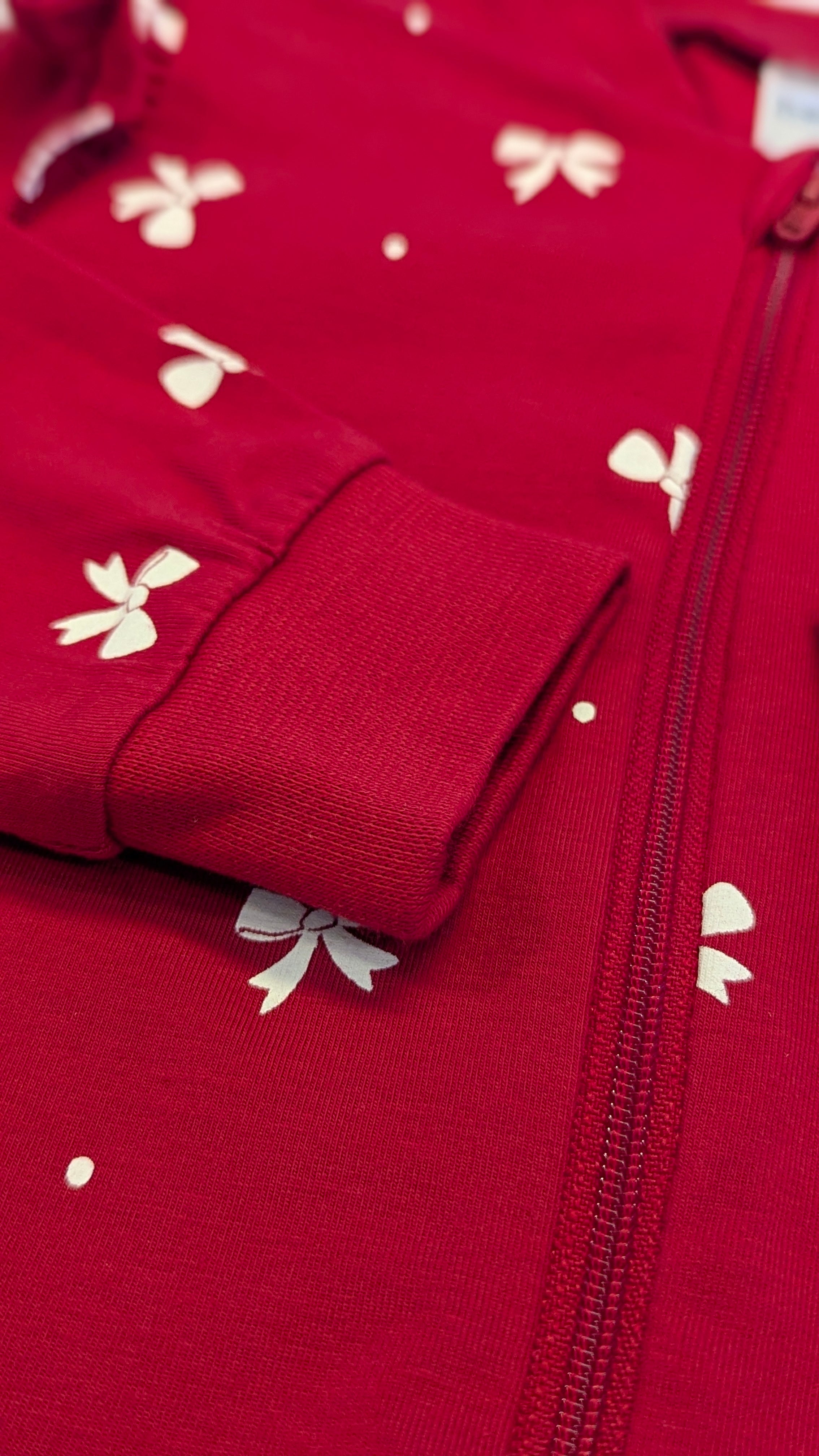 Red White-Bow Zip Romper