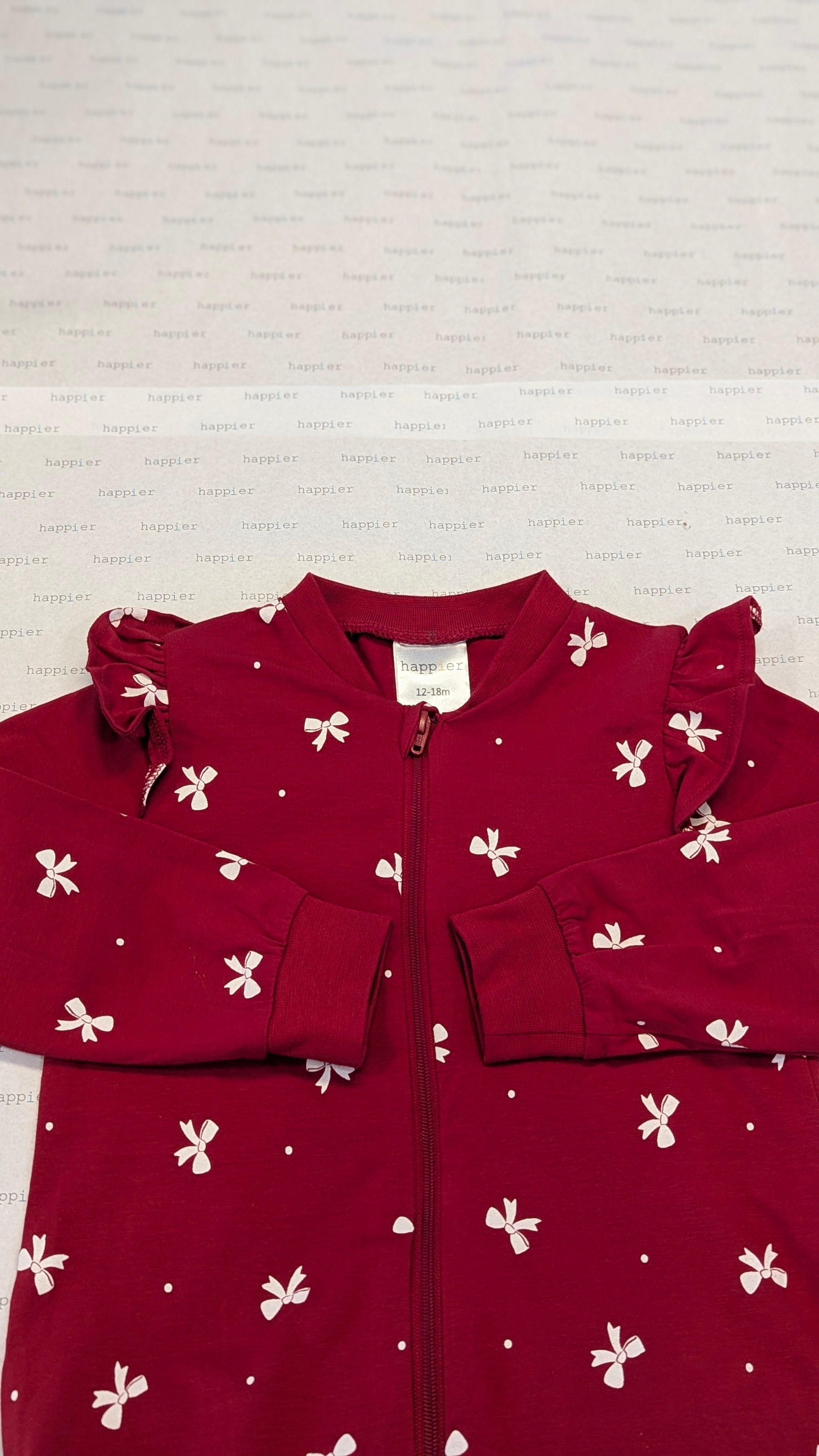 Red White-Bow Zip Romper