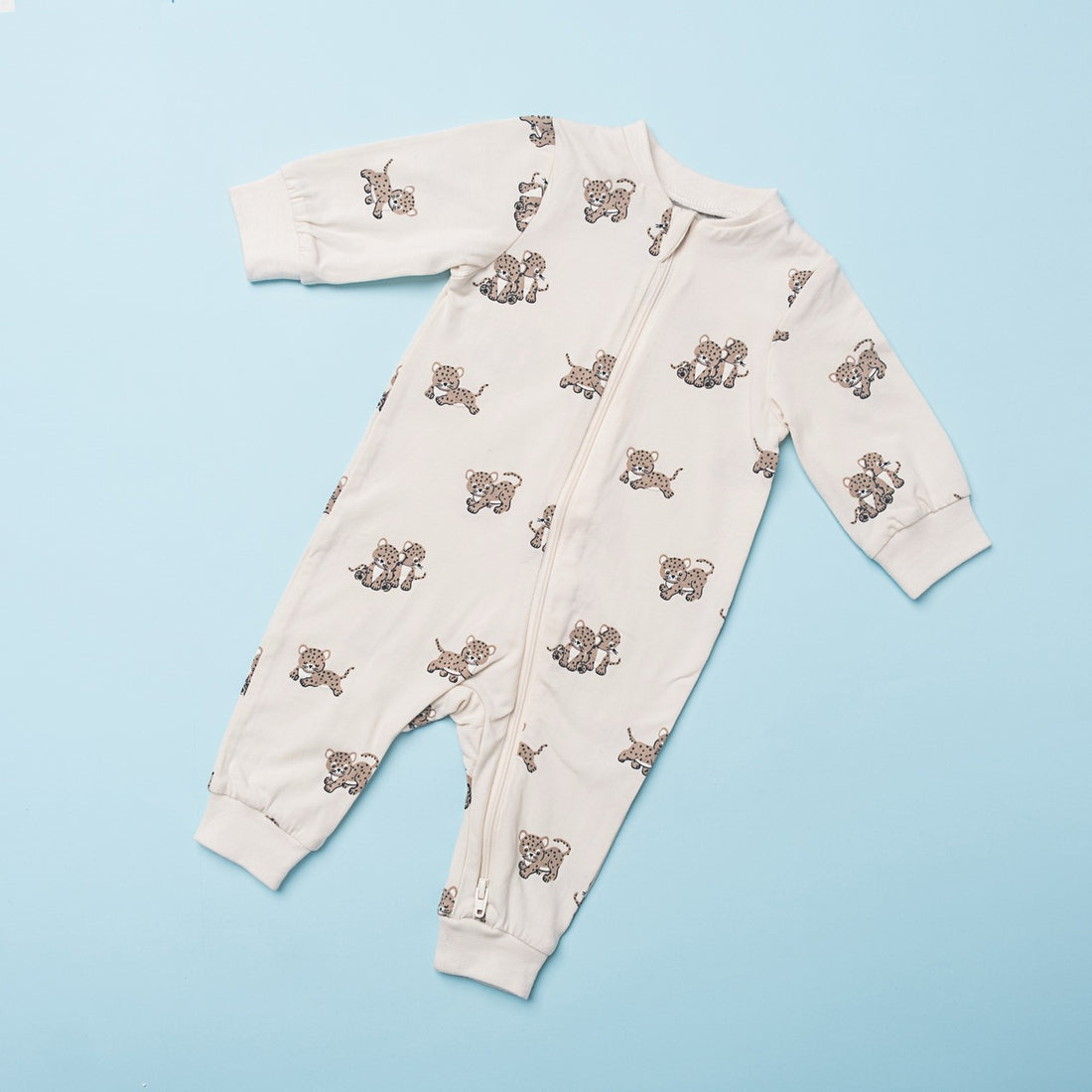Happy Year Baby Romper – Playful Cheetah Print (Full Sleeve, Cream Base)