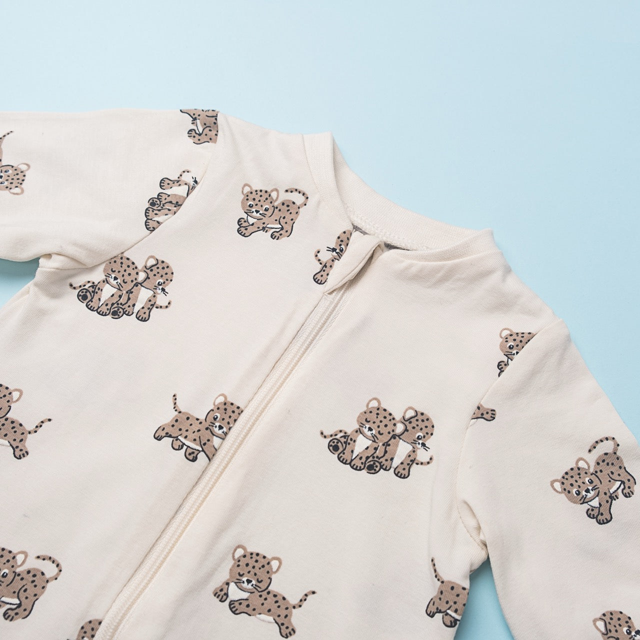 Happy Year Baby Romper – Playful Cheetah Print (Full Sleeve, Cream Base)