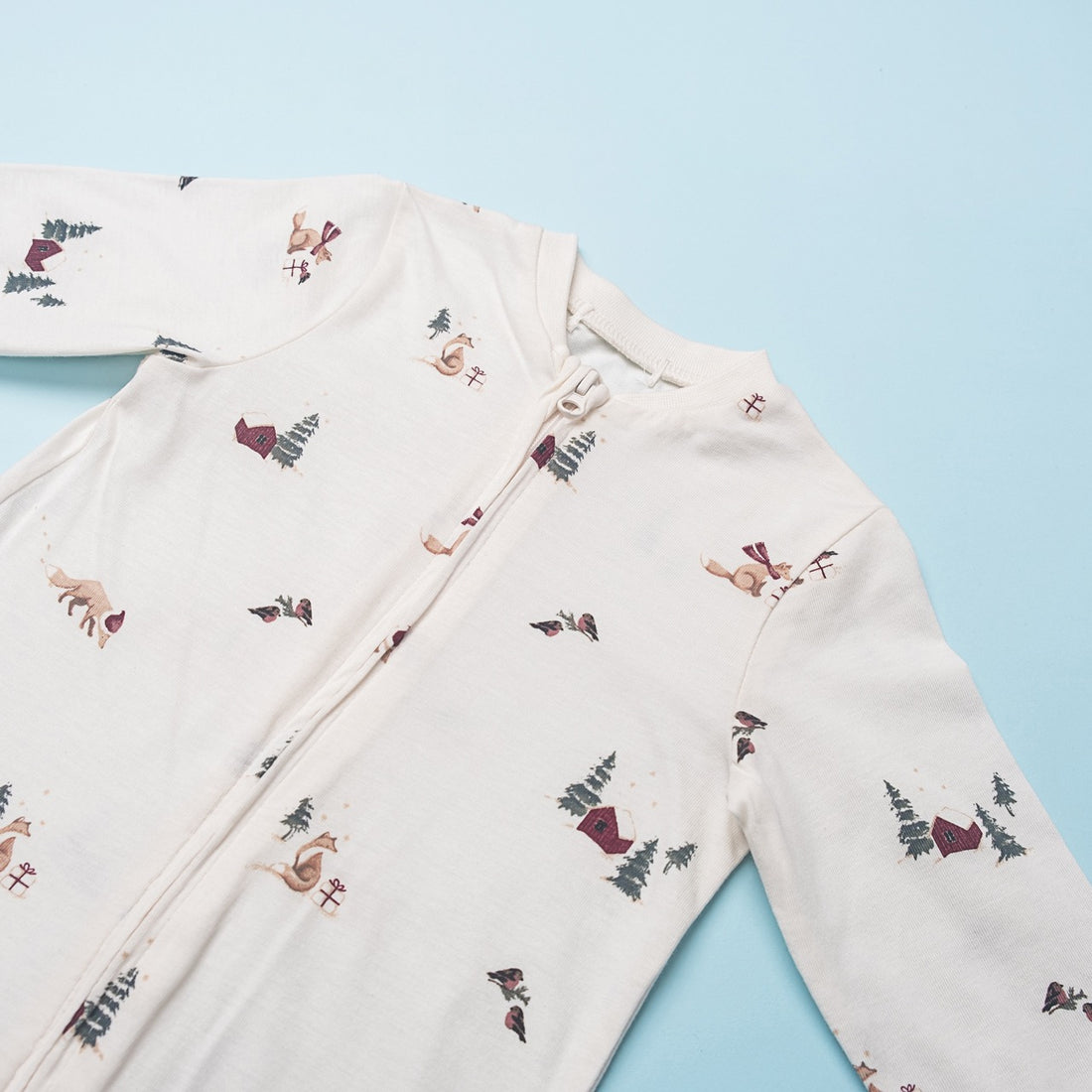 Off-White Baby Romper with Forest Animal & Tent Print