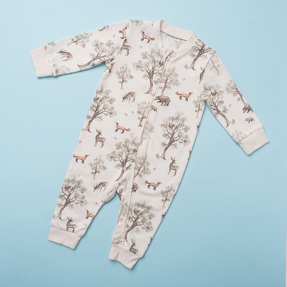 Happy Year Baby Romper – Forest Friends Print (Full Sleeve, Neutral Tone)