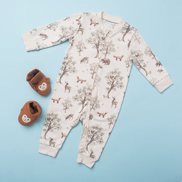 Happy Year Baby Romper – Forest Friends Print (Full Sleeve, Neutral Tone)