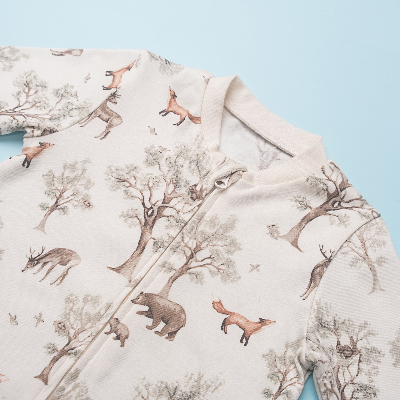 Happy Year Baby Romper – Forest Friends Print (Full Sleeve, Neutral Tone)