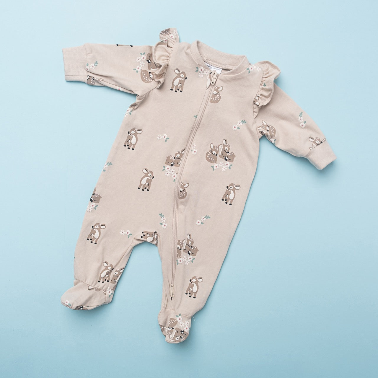 Forest Fawn Ruffle Footed Romper