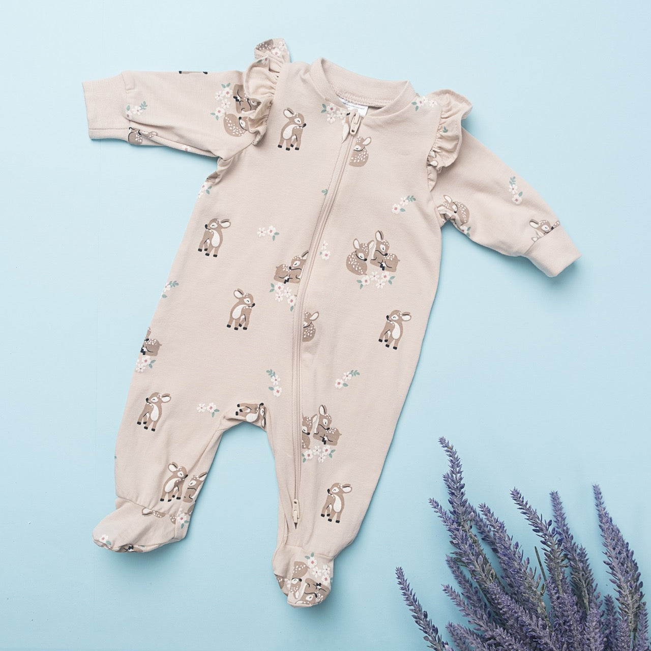 Forest Fawn Ruffle Footed Romper