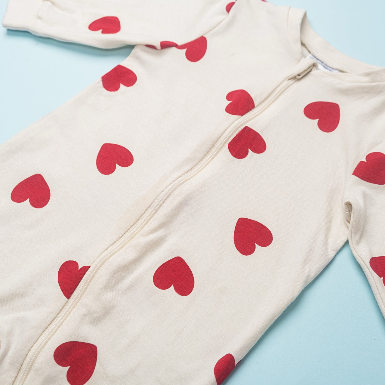 Happy Year Baby Romper – Cream with Red Hearts (Full Sleeve, Soft Cotton)
