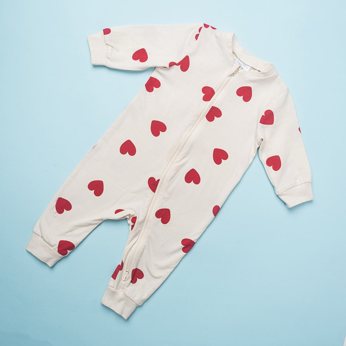 Happy Year Baby Romper – Cream with Red Hearts (Full Sleeve, Soft Cotton)