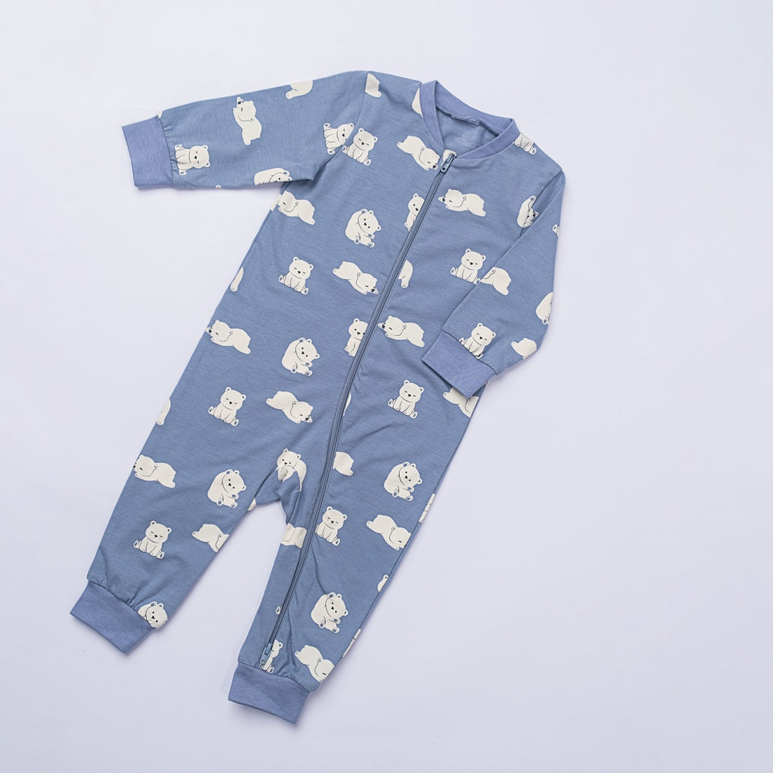 Happy Year Baby Romper – Blue Polar Bear Print (Full Sleeve, Cotton)