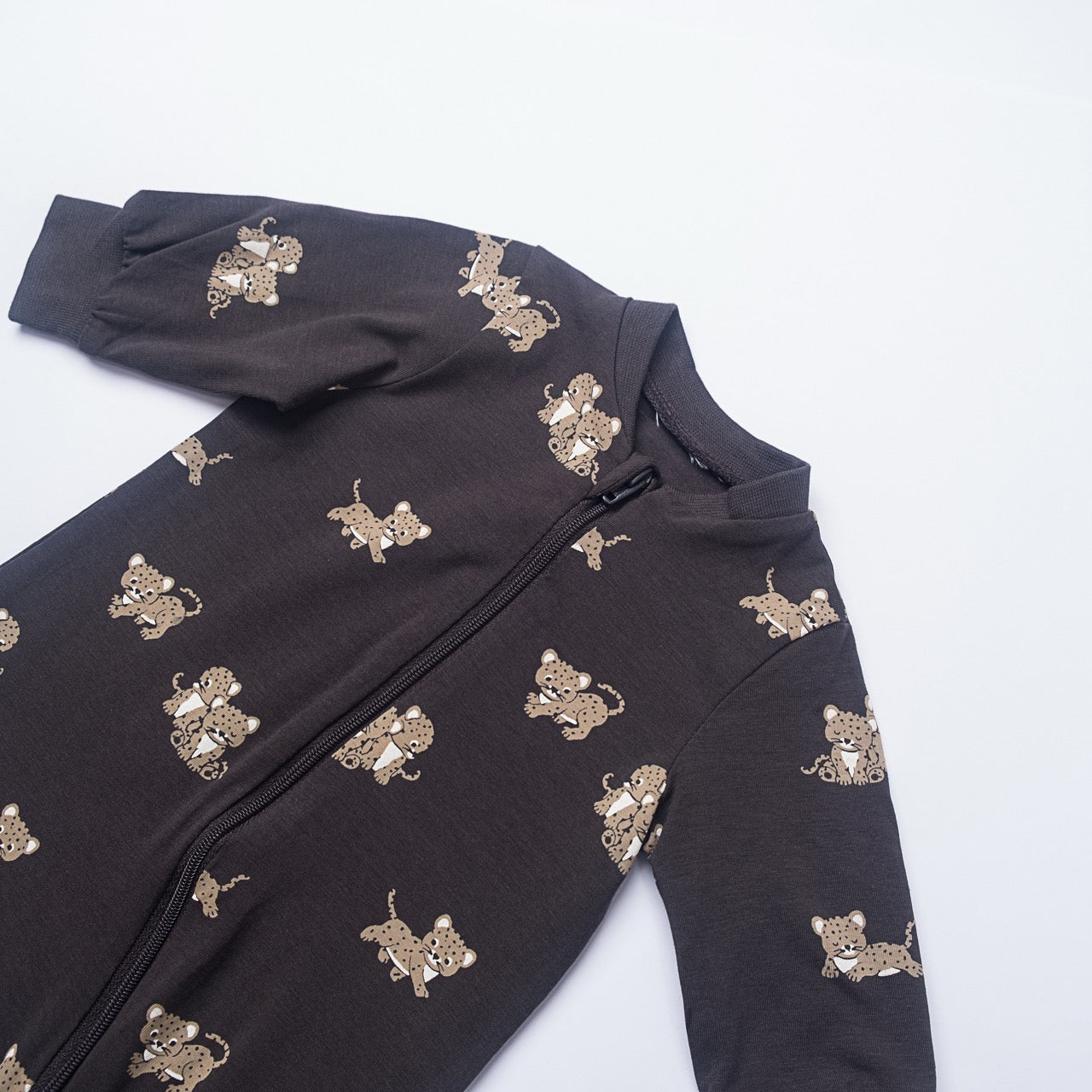 Happy Year Baby Romper – Black with Cheetah Cub Print (Full Sleeve, Cotton)