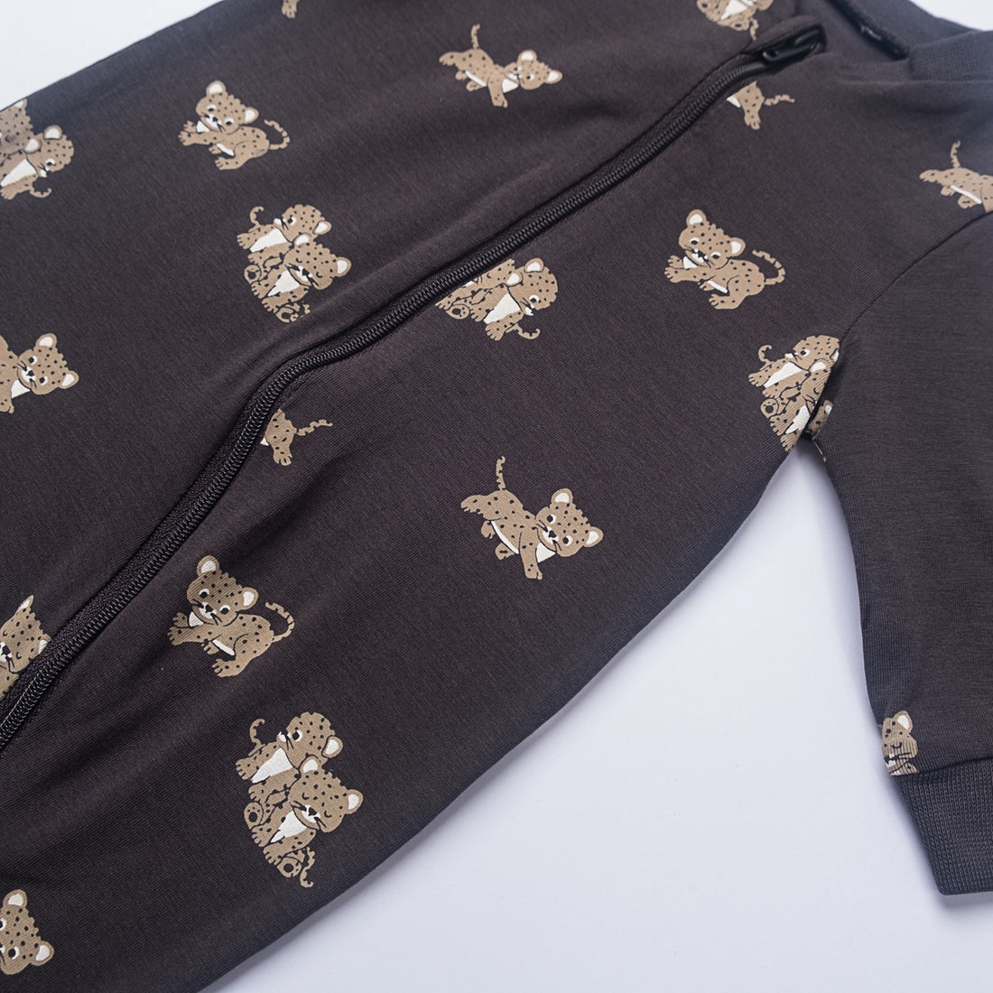 Happy Year Baby Romper – Black with Cheetah Cub Print (Full Sleeve, Cotton)