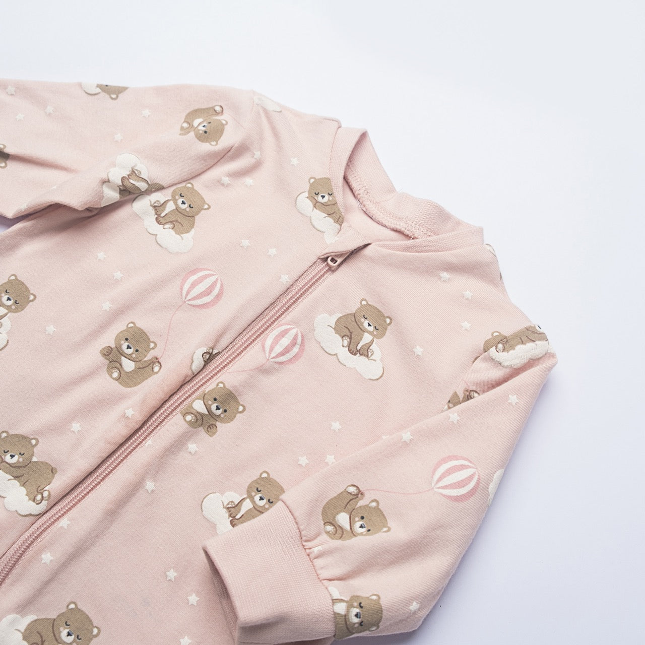Dusty Pink Bear Print Footed Baby Romper