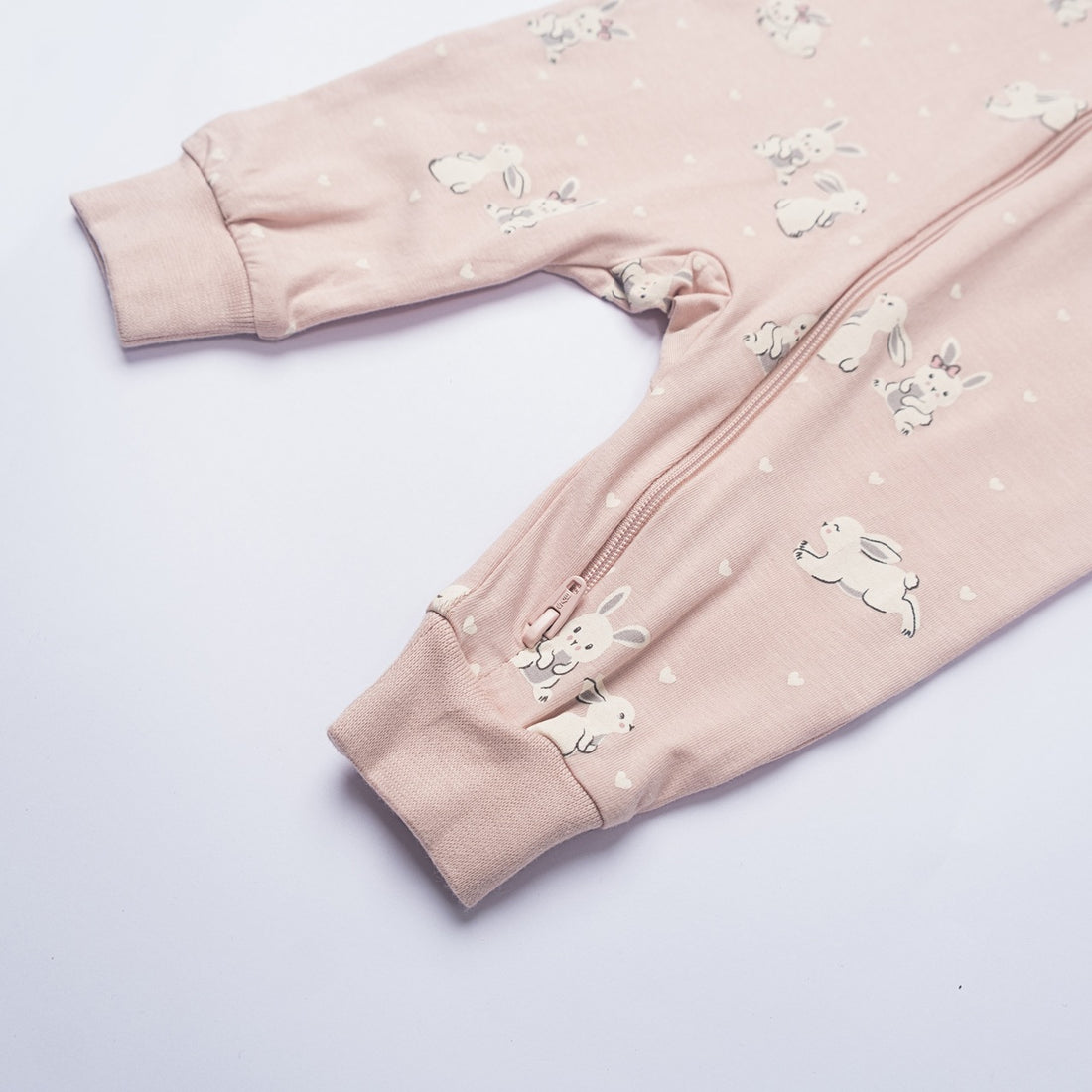 Blush Pink Bunny Zip-Up Baby Romper