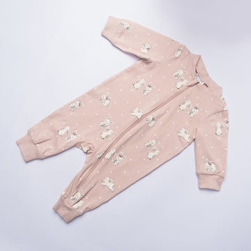 Blush Pink Bunny Zip-Up Baby Romper