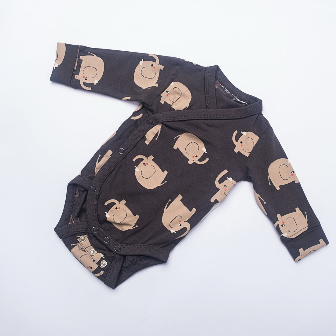 Brown Elephant Print Wrap Romper