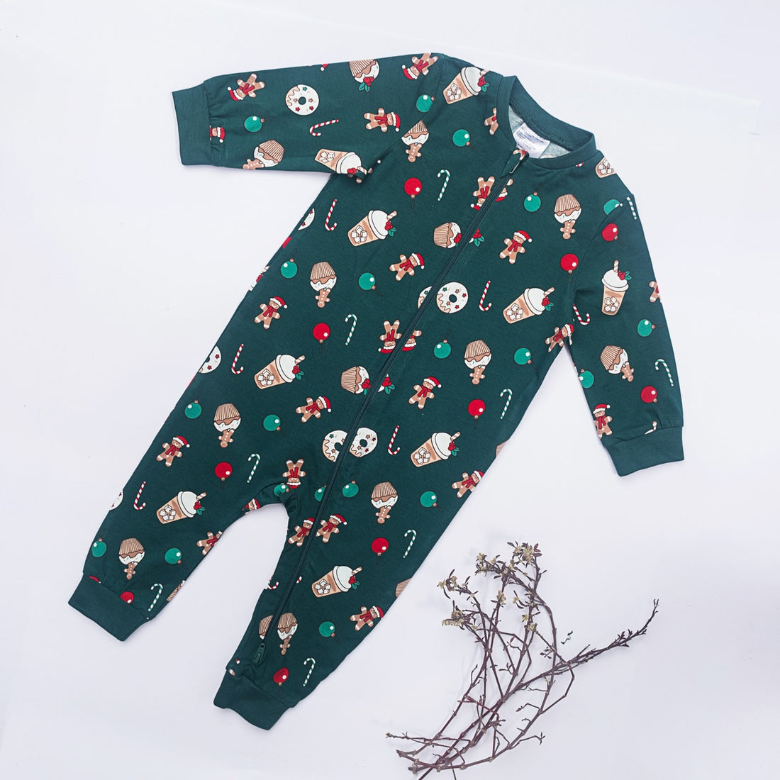 Festive Holiday Baby Romper – Full Sleeve, Zipper Front