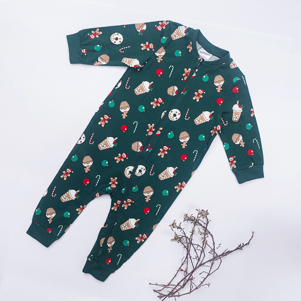 Festive Holiday Baby Romper – Full Sleeve, Zipper Front