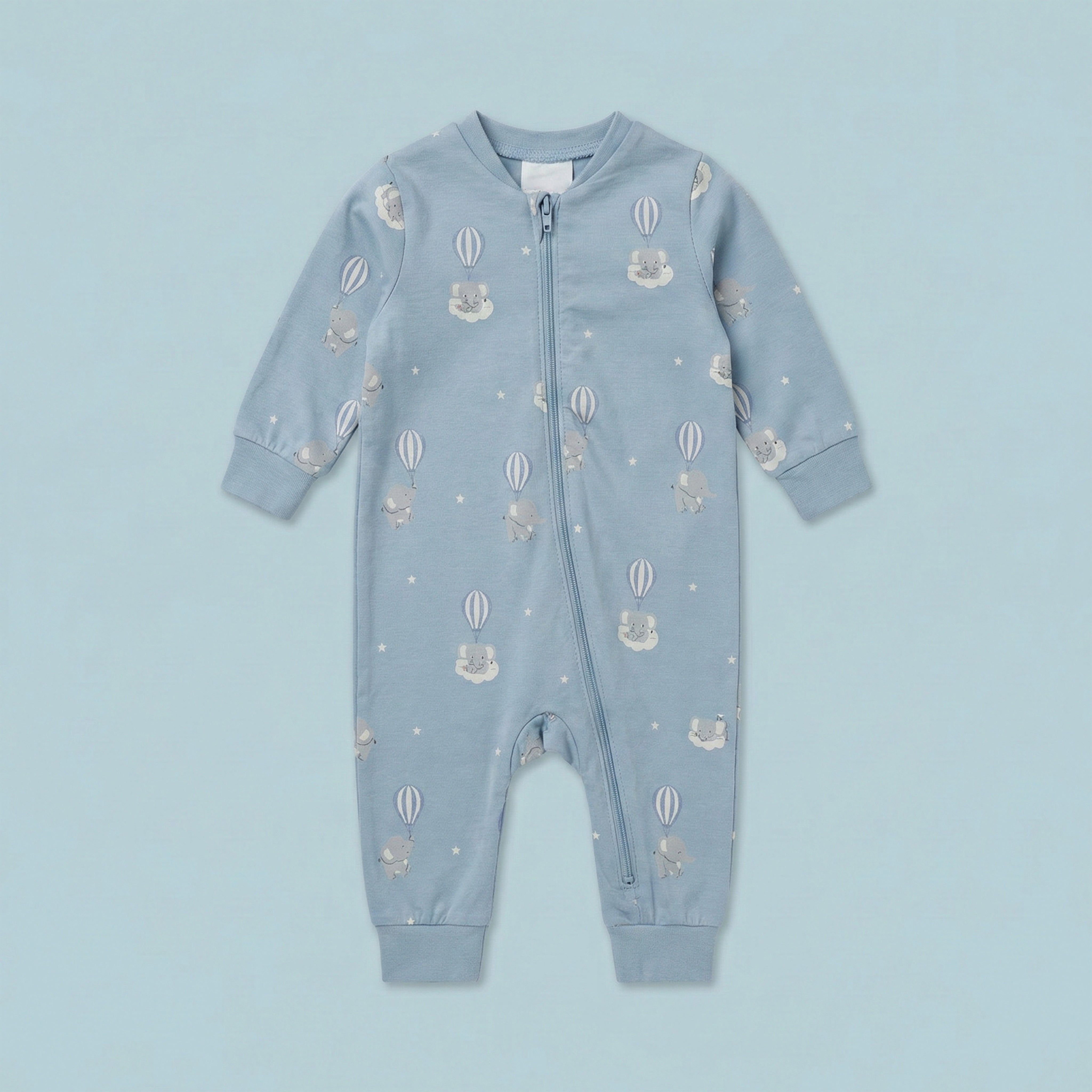 Sky Elephant Adventures Zip-Up Baby Romper