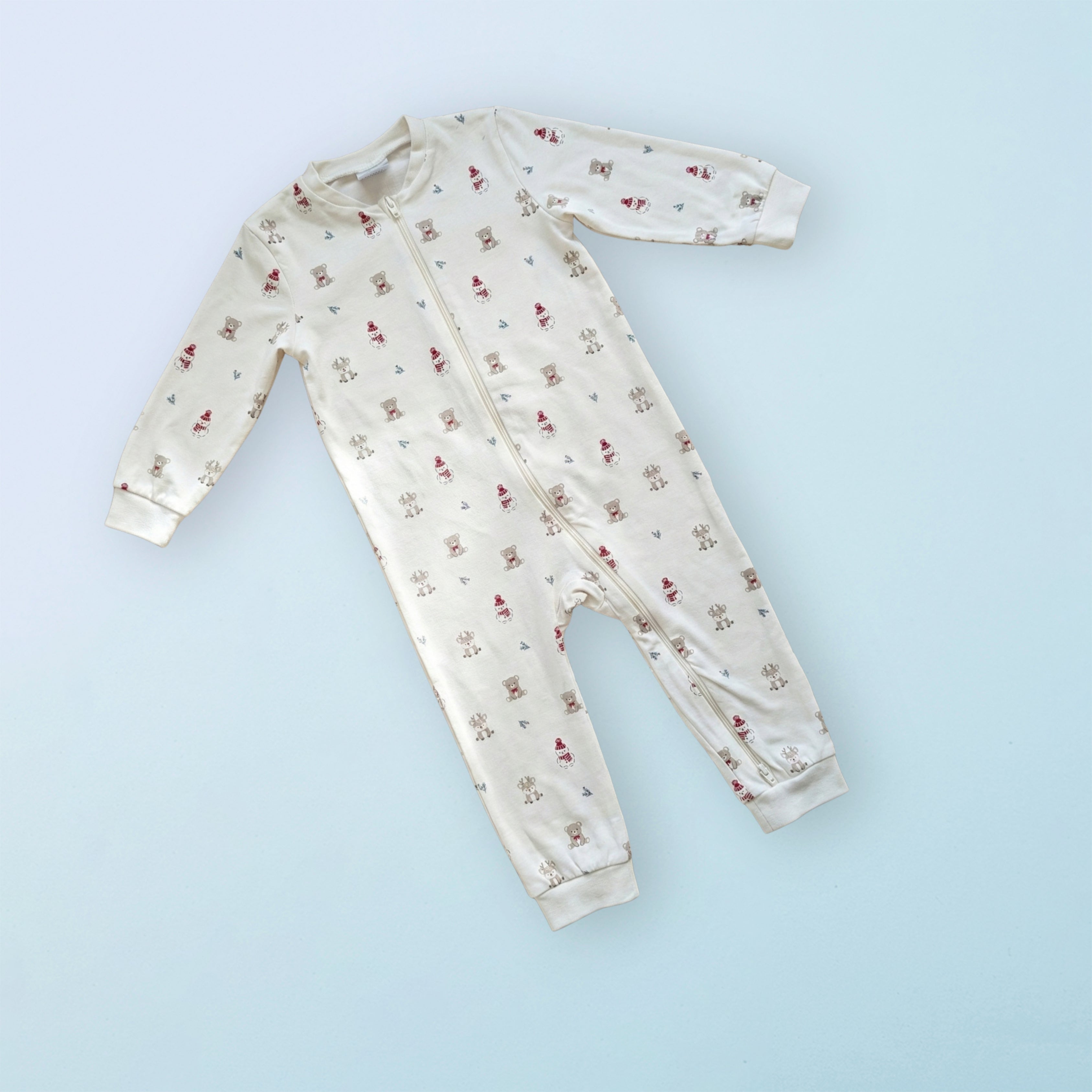 Festive White Christmas Bear Romper