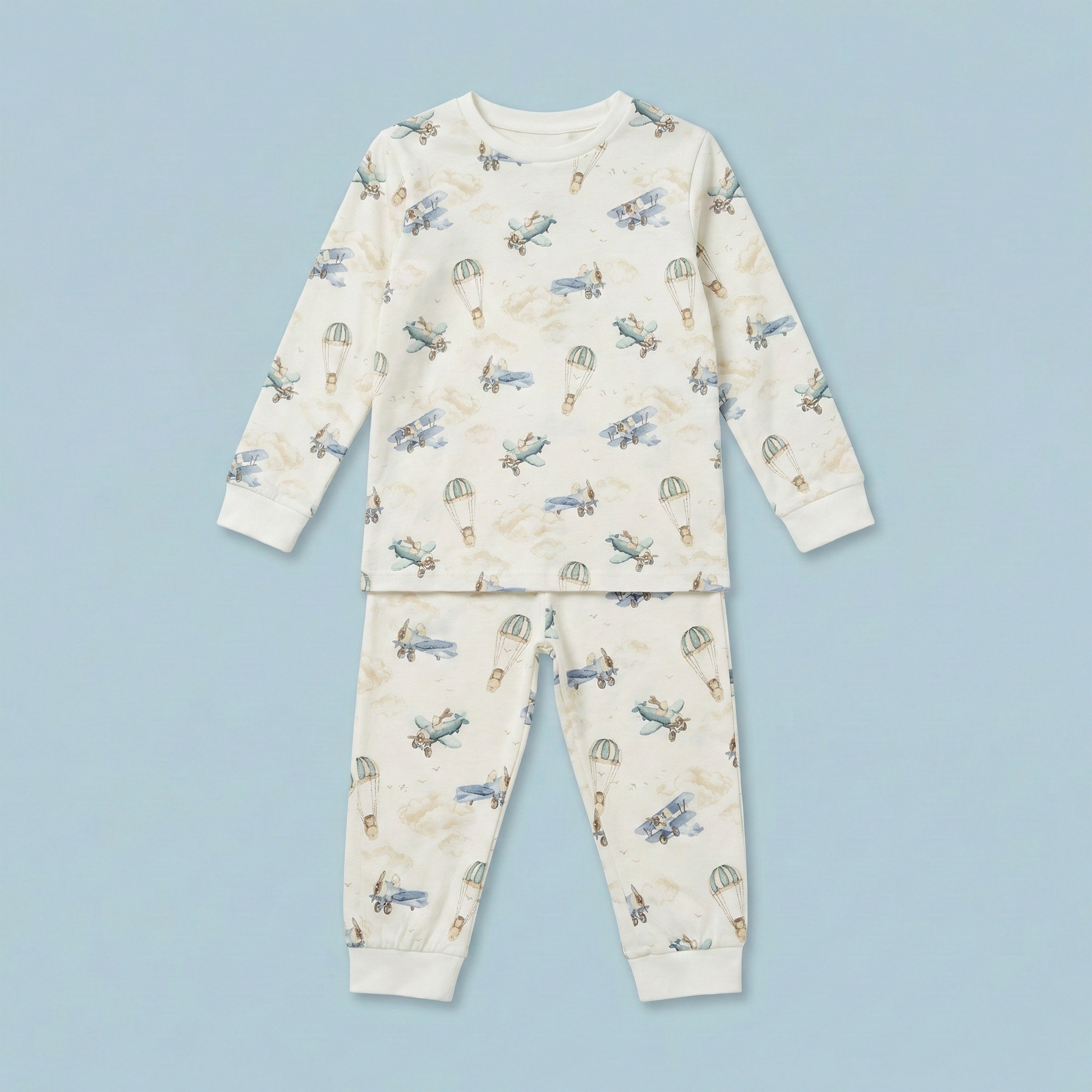 Vintage Airplane Print Organic Cotton Baby Top & Bottom Set