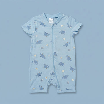 Baby Sky Blue Printed Zip-Up Romper – Soft Cotton Infant Onesie
