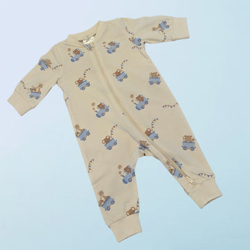 Blue Car Friends Zip Romper