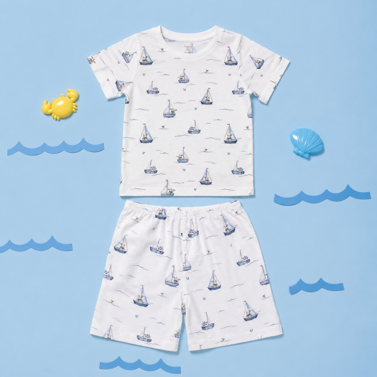 Organic Cotton Sailboat Print Top & Shorts Set
