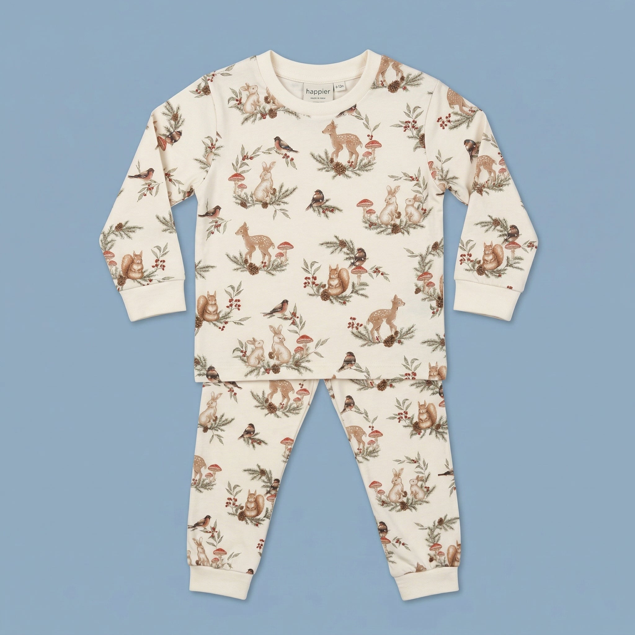 Baby Cream Woodland Print Winter Set – Soft Cotton Kids Top & Bottom Outfit