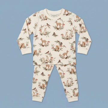 Baby Cream Woodland Print Winter Set – Soft Cotton Kids Top & Bottom Outfit