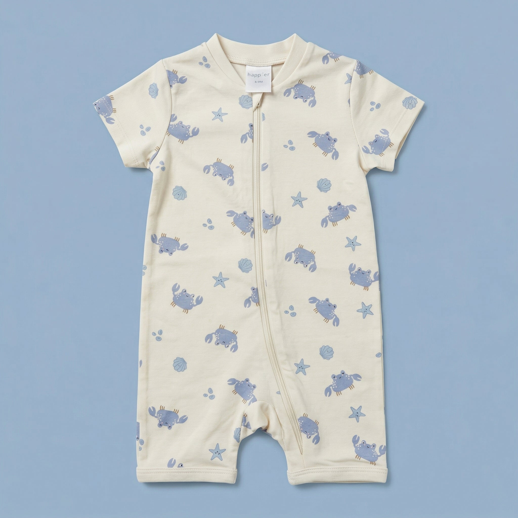 Baby Cream Printed Zip-Up Romper – Soft Cotton Infant Onesie