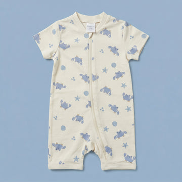 Baby Cream Printed Zip-Up Romper – Soft Cotton Infant Onesie